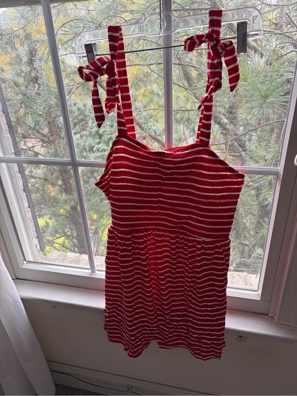 Red and White Striped Tie-Shoulder Camisole Dress